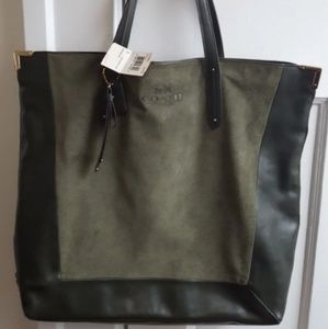 NWT Coach Pine Green Suede Tote